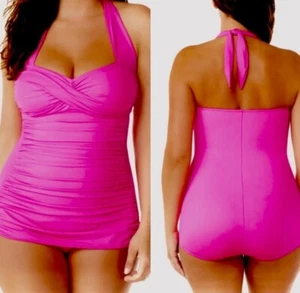 Suddenly Slim BY CATALINA Badeanzug Einteiler Hot Pink Neckholder Größe M Damen - Bild 1 von 13