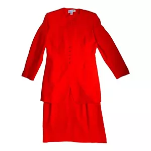 Vtg Christian Dior Suit Womens Jacket Skirt Suit Set Size 12 Bright Red Wavy - Picture 1 of 20
