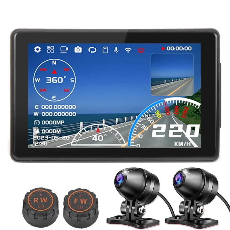 Motorcycle Dash Cam 1080P Front Rear Camera Loop Recording Parking Mode TPMS - Image 1 of 4