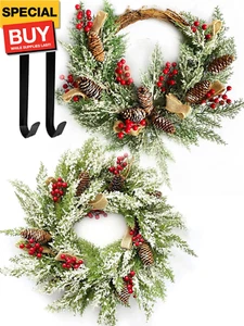 23” Christmas Wreath for Front Door with Hangers, Outdoor Christmas Wreath with - Picture 1 of 7