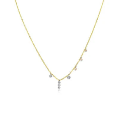 14K Yellow Gold Necklace With Diamond & Pearl Rare Gift Elegant Jewelry Meira T - Image 1 of 4