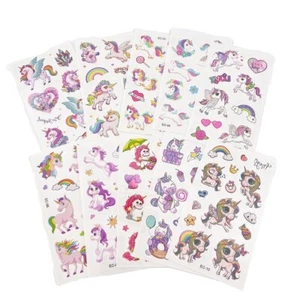 10 Blatt Cartoon Tattoos für Kinder Party Zubehör Einhorn Temporäre Tattoos - Bild 1 von 9