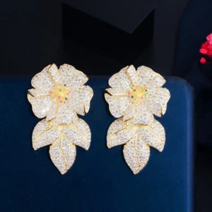Pendientes grandes largos con gota de flor de circonio circular para mujer africana Dubai joyería de color dorado - Imagen 1 de 9
