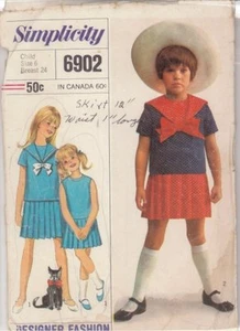 Vintage Childs Dress & Over Blouse Sewing Pattern S6902 Size 6 - Picture 1 of 1