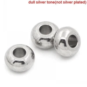 Round Silver Color Beads - Stainless Steel Spacer Bead 5mm Charm Jewelry Making - Picture 1 of 12