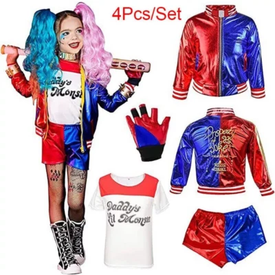 Kids Girls Costume Suicide Squad Harley Quinn Fancy Dress Cosplay Costume Outfit - Image 1 of 4