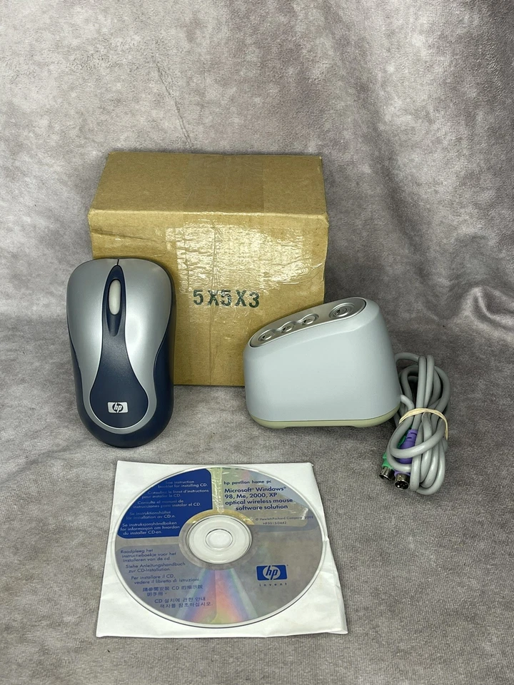 Vintage HP 9120RF Wireless Optical Mouse Grey With Install Disc, Routing Doc - Image 1 of 4