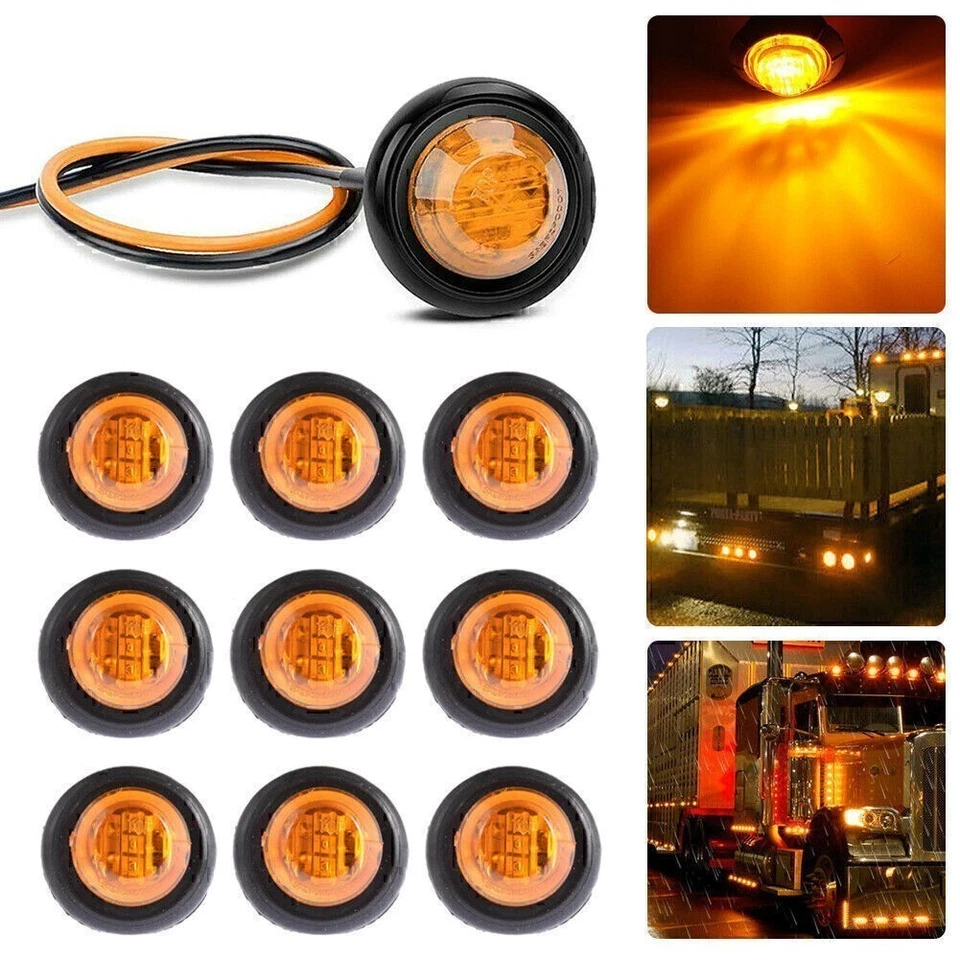 10x 3/4'' LED Amber Side Marker Lights Truck Trailer Side Bullet Clearance Light - Image 1 of 4
