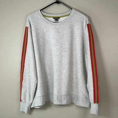 EDDIE BAUER 女式 2XL 灰色校服条纹长袖圆领运动衫 — 第 1/4 张图片
