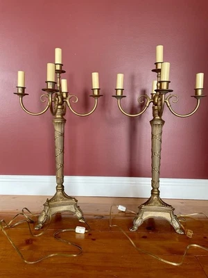 2-Vtg Falkenstein Elec. Candelabra Table Lamps, 5/Candles Cast Metal, #6092 RARE - Image 1 of 4