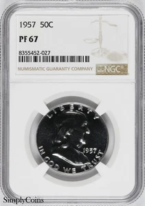 Medio dólar Franklin 1957 NGC PF67 PROOF PR67 plata MQ sin circular - Imagen 1 de 12