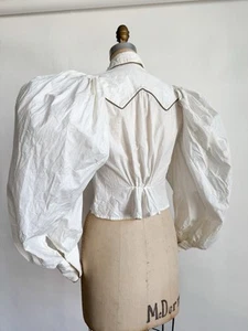 Antique 1890s 1900s Victorian Gibson Girl Cotton Blouse HUGE Puff Sleeves S - Picture 1 of 13