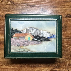 Caja de cuero verde PIETRA DURA mosaico vintage italiano mediados de siglo década de 1950 - Imagen 1 de 10