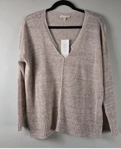New Eileen Fisher Melanged Linen Vneck Lightweight Boxy Sweater Pale Pink S - Picture 1 of 9