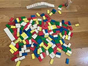 200+ pieces wooden domino blocks, stair run, bell - Picture 1 of 3