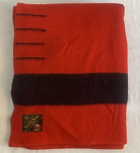 Vintage Trapper Point Wolle 4 Punkt rot Decke England 87” x 72” schwarz Streifen - Bild 1 von 11