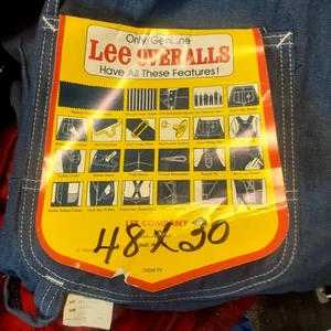 VTG 70s LEE Denim USA Union 48 x 30 Blue Overalls Bibs NOS NWT New Old Stock - Picture 1 of 4