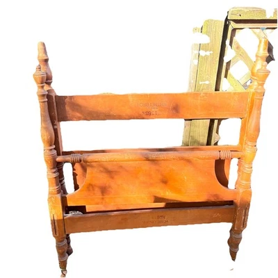 Vintage Solid Oak Twin Four Post Bed Frame - Image 1 of 4