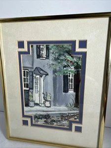 Pintura Acuarela Jerez Palombo FIRMADO Charleston Street 8” x 10” Marco de Metal - Imagen 1 de 4