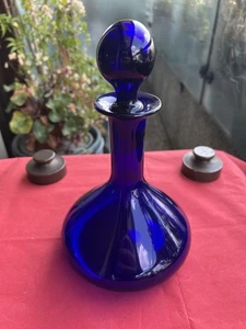 Thomas Webb Glass Decanter Bristol Blue Cobalt English - Picture 1 of 5