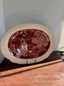 Maribeth by Pier 1 Large Oval Platter 18 1/8" Red And White Floral - Picture 1 of 6