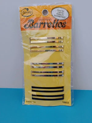 1975 Goody Stay Tight Barrettes 6  Metal Double Line 8903 Gold Silver Brown + - Image 1 of 2