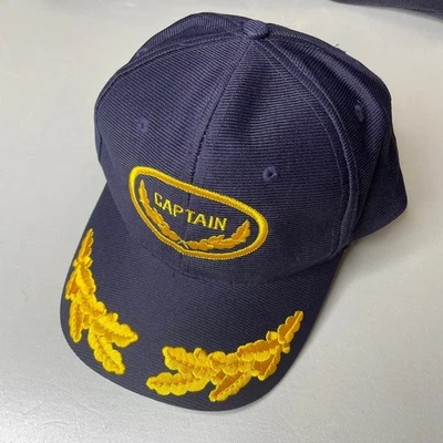 Navy Captain Baseball Cap Gold Embroidery Adjustable Snapback One Size Fits All - Image 1 of 4