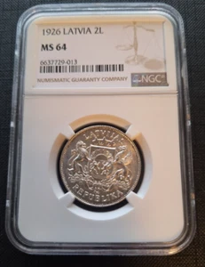 Latvia 1926 2 Lati NGC MS-64 - Picture 1 of 4
