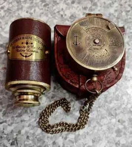 Antique Vintage Brass Compass 100 Year Calendar & telescope Antique Handmade - Picture 1 of 6