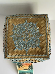 Painted Mandala Offering Box-Henna Box-Rattan Bali Box-Bamboo-World Traveler - Picture 1 of 7