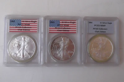 3 PCGS Collectors Club Silver Eagles - 2002 & 2003 MS68 and 2004 MS69 - Image 1 of 4