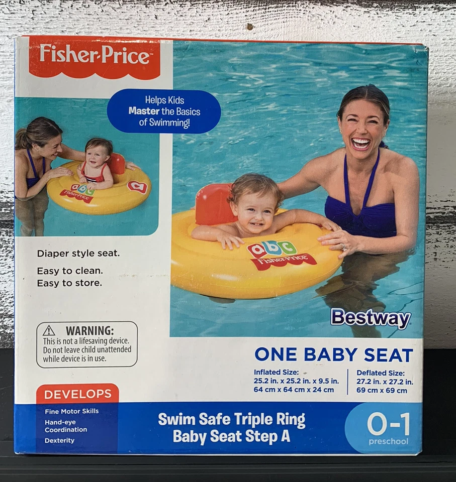 Nuevo en caja, Fisher Price One asiento de bebé piscina flotador triple anillo asiento seguro para nadar, amarillo Foto 1 de 4