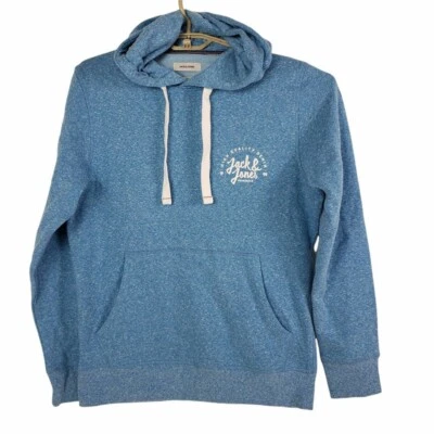 Sudadera con capucha para hombre Jack Jones mediana azul Kimbel jaspeado estampado de logotipo Foto 1 de 4