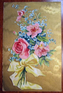 Baltimore MD 1909 Deutsche Postkarte Blumenstrauß Braut Rosegold Schleife PC 2375 - Bild 1 von 4