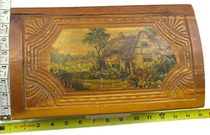 Hand Carved Detailed Wooden Cottage Scene Trinket Jewelry Box - Picture 1 of 4