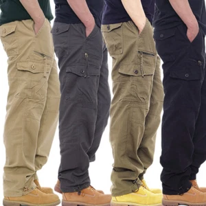 New Mens Cargo Combat Work Trousers Pockets Cotton Loose Machine Washable Pants - Picture 1 of 18