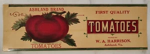Label Ashland Brand Tomatoes Harrison Ashland  Virginia - Picture 1 of 1