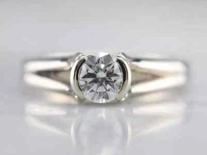 3Ct Round Cut Real Moissanite Split Shank Solitaire Wedding Ring 14K White Gold - Picture 1 of 9
