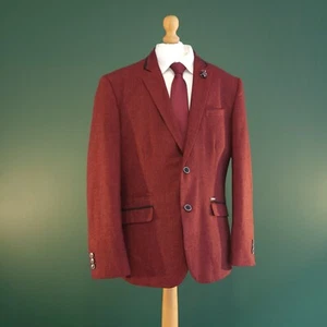 Blazer Cavani Para Hombre 42R Rojo Lana Espiga Calce Ajustado Muesca Solapa Chaqueta Deportiva - Imagen 1 de 17