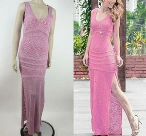 Crochet Maxi Long Dress Size S-M 2-6 Pink MADE IN BRAZIL New - Picture 1 of 12