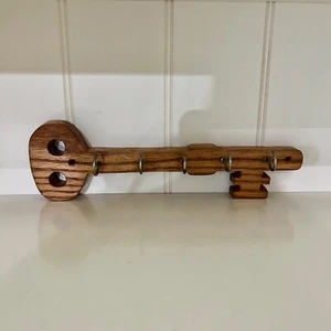 Hand Made Wooden Key Shaped Key Holder For Wall Vintage - Picture 1 of 7