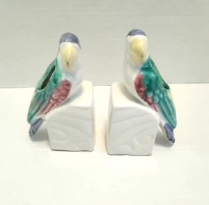 Vintage Ceramic Parrot Planters Mid-Century Bookends Birds 7" - Picture 1 of 11