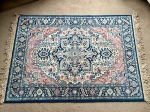 Karastan Blue Heriz Rug #748 Wool Vintage Carpet 4.3 x 6 Discontinued 700 Series - Picture 1 of 14