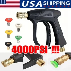1/4" High Pressure Washer Gun 4000 PSI Car Wash Foam Spray Short Wand w/5 Nozzle - Picture 1 of 14