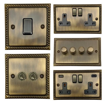 G&H BRASSWARE Interruptores de luz MAB3 de latón antiguo con cuerda G&H, enchufes, atenuadores, USB, palancas