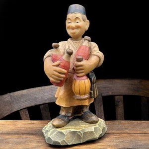 Holz geschnitzte Figur Weinhändler Gastwirt Karikatur Schlüssel Flasche Volkskunst Vintage - Bild 1 von 20