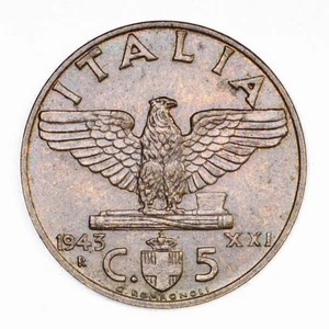 ITALIA Vittorio Emanuele III 5 Centesimi 1943 Impero - Periziata qFDC - Rara - Picture 1 of 2