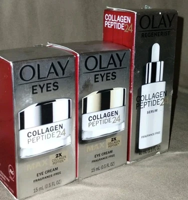 (3) Péptido de Colágeno OLAY 24 Antienvejecimiento: (1) Suero y (2) Cremas para Ojos - NUEVO Foto 1 de 4