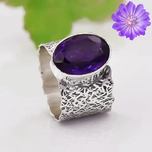 925 Sterling Silver Blue Sapphire Gemstone Beautiful Handmade Woman Gift Ring - Picture 1 of 2