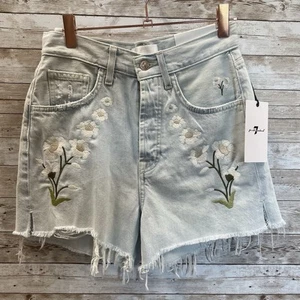 Pantaloncini donna 24 nuovi con etichette 7 For All Mankind Easy Ruby Cut Off Distress ricamati - Foto 1 di 23